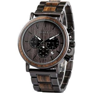Men’s Wrist Watch Wood & Stainless Steel Watch with Analog Watches with Gift Box